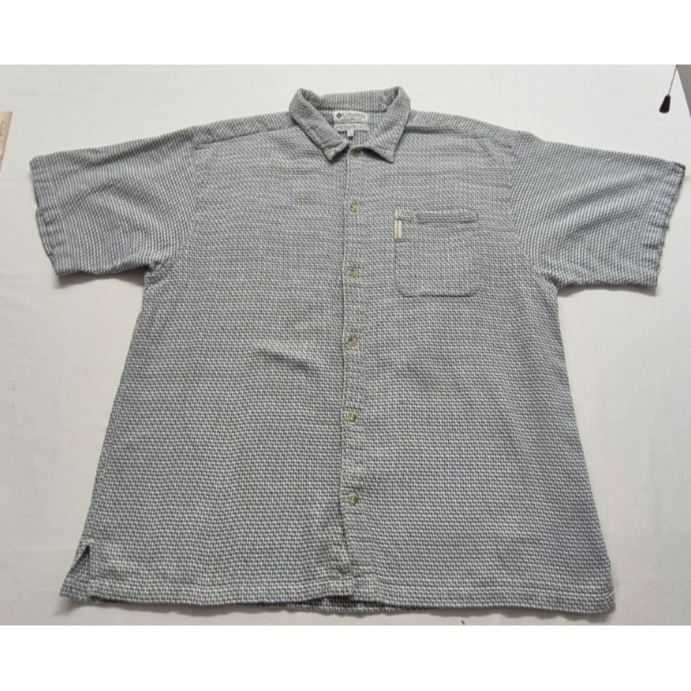 Columbia mens gray checkered knit short sleeve shirt XXL pocket Cotton button up